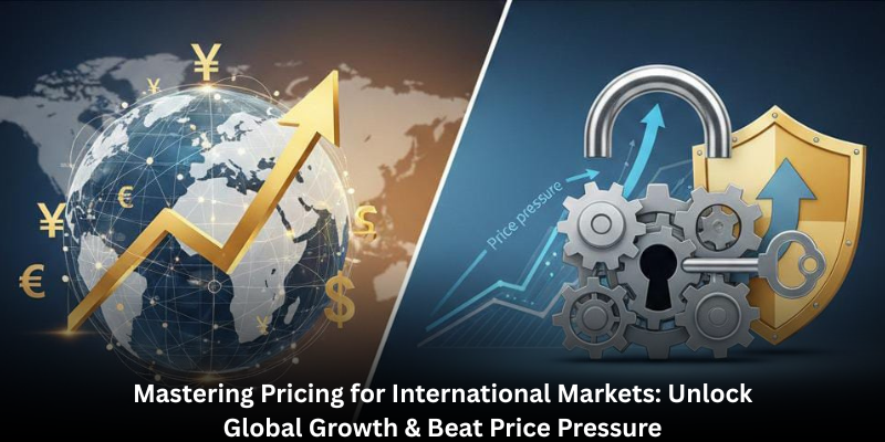 A conceptual split-screen image featuring a glowing digital globe with rising gold arrows and currency symbols, alongside a metallic lock and shield mechanism representing market security and pricing strategy.